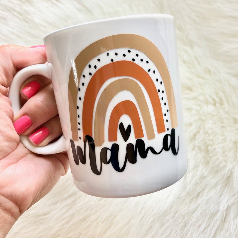 Vintage Rainbow Loving Mama Family Mother Grandma Gift Simple White Mug Vintage Rainbow Loving Mama Family Mother Grandma Gift Simple White Mug