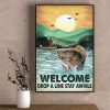 Vintage Welcome Drop A Line Stay Awhile Man Goes Fishing Sunset Birds Landscape Canvas Poster