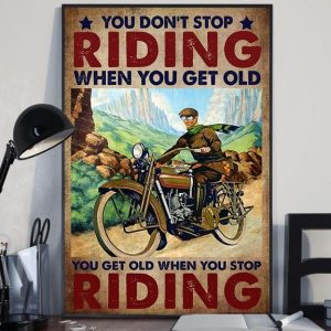 Vintage You Don’t Stop Riding When You Get Old Man Riding Motorcycle Landscape Canvas Poster