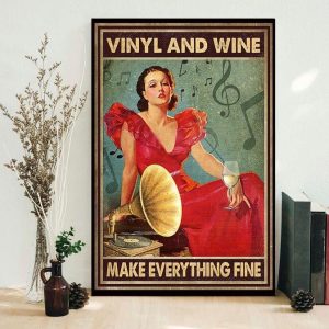 Vinyl And Wine Make Everything Fine The Red Dress Woman Canvas Poster