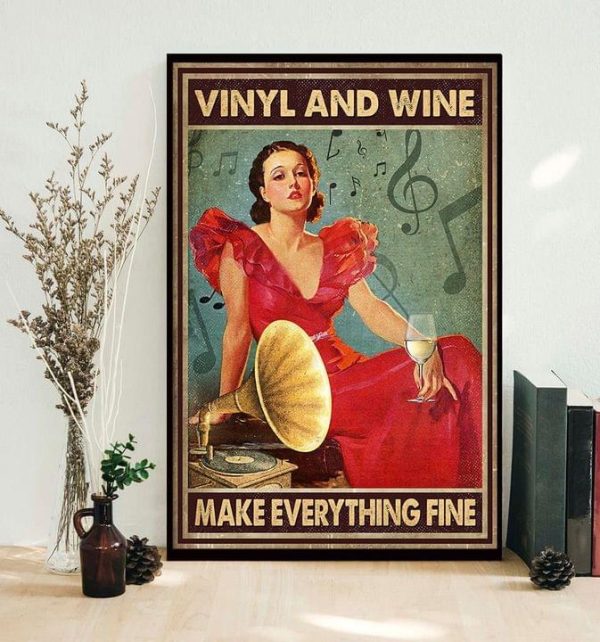 Vinyl And Wine Make Everything Fine The Red Dress Woman Canvas Poster