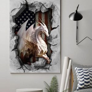 White Dragon And America Flag Canvas Poster