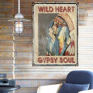 Wild Heart Gypsy Soul Native American Girl Canvas Poster