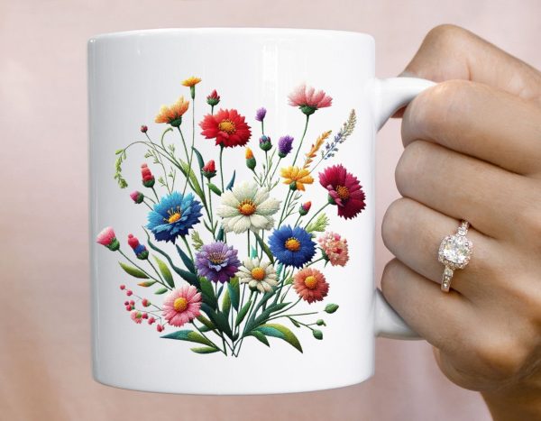 Wildflower Mug, Flower coffee mug, floral botanical plant, gift for mom, girlfriend, nature lover cup, wild flowers tee, mothers day present
