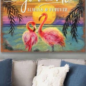 You And Me Always And Forever Flamingo Sunset Beach Canvas Poster