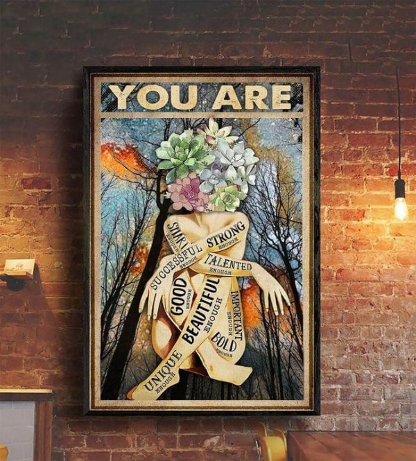 You Are Smart Successful Strong Good Talented Beautiful Unique Bold Important Enough Naked Lady Girl Flowers Jungle Butterflies Canvas Poster