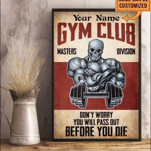 Your Name Gym Club Don’t Worry You Will Pass Out Before You Die Metal Skull Gym Fitness Lift Customized Personalized Canvas Poster