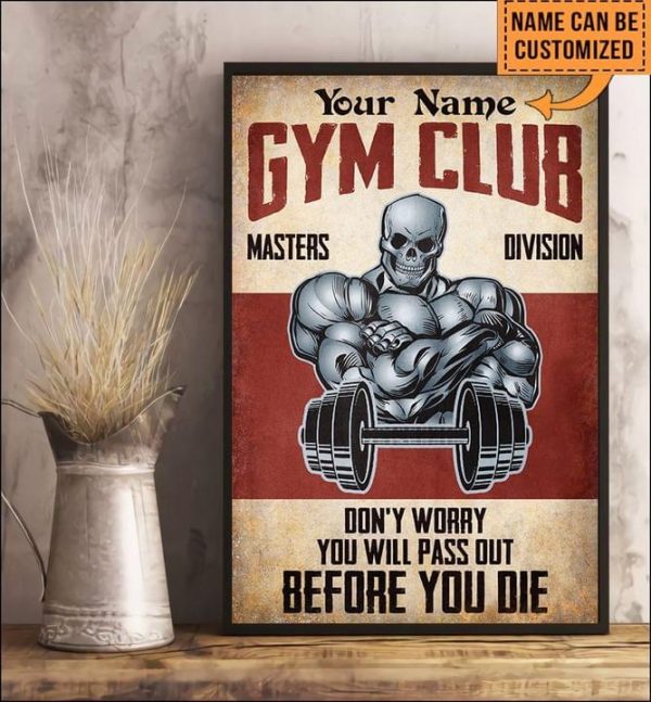 Your Name Gym Club Don’t Worry You Will Pass Out Before You Die Metal Skull Gym Fitness Lift Customized Personalized Canvas Poster