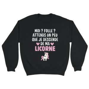 Sweat Licorne Moi  Folle  Attends un peu que je descende de ma licorne Sweat Licorne Moi  Folle  Attends un peu que je descende de ma licorne