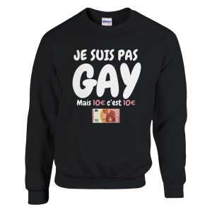 Sweat beauf Je suis gay mais 10€ c’est 10€