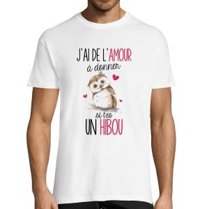 Hibou  De l’Amour a Donner  T-shirt Homme col Rond Humour Fun Drole et Mignon – Collection Animaux et races de chiens Collection Animaux