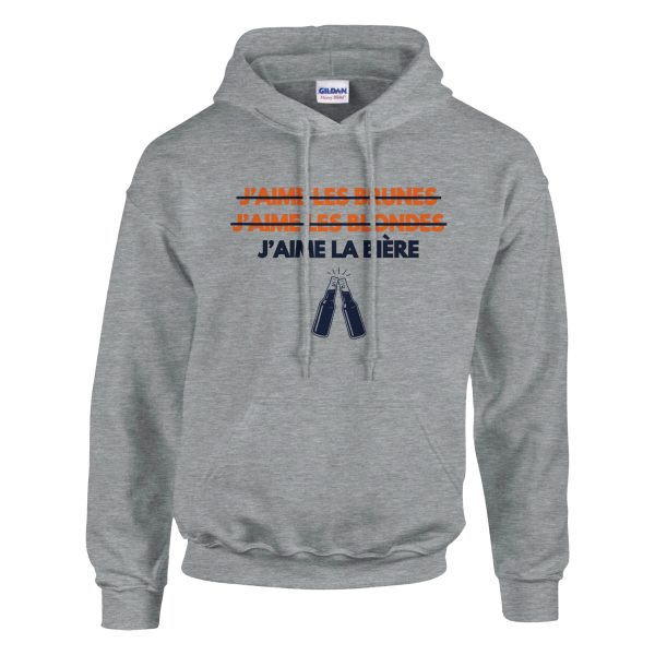 Sweat a capuche Bi�re J’aime les brunes, J’aime les blondes, J’aime la biere