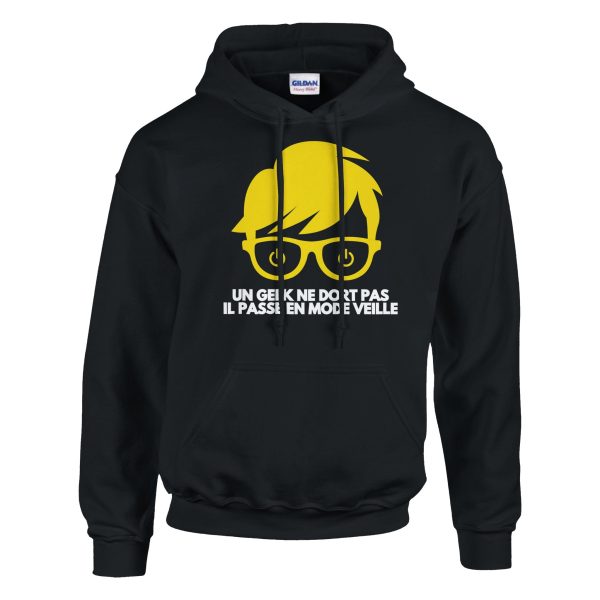 Sweat a capuche Geek Un geek ne dort pas il passe en mode veille