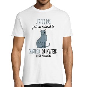 T-shirt Homme chat Chartreux m’attend