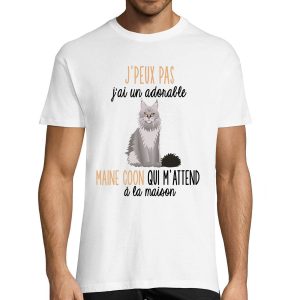 T-shirt Homme chat Maine Coon m’attend