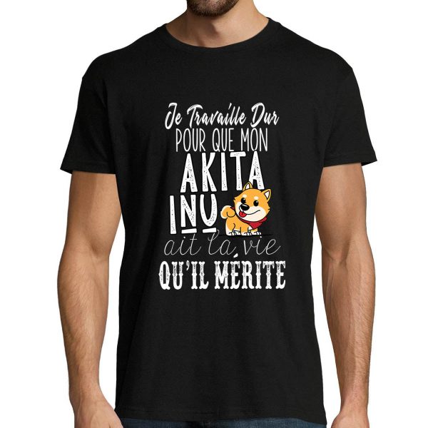 T-shirt homme Akita inu  Je Travaille Dur