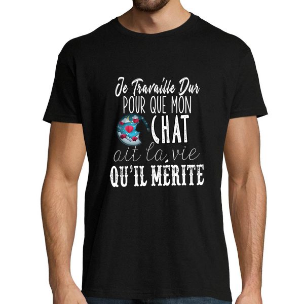 T-shirt homme Chat  Je Travaille Dur