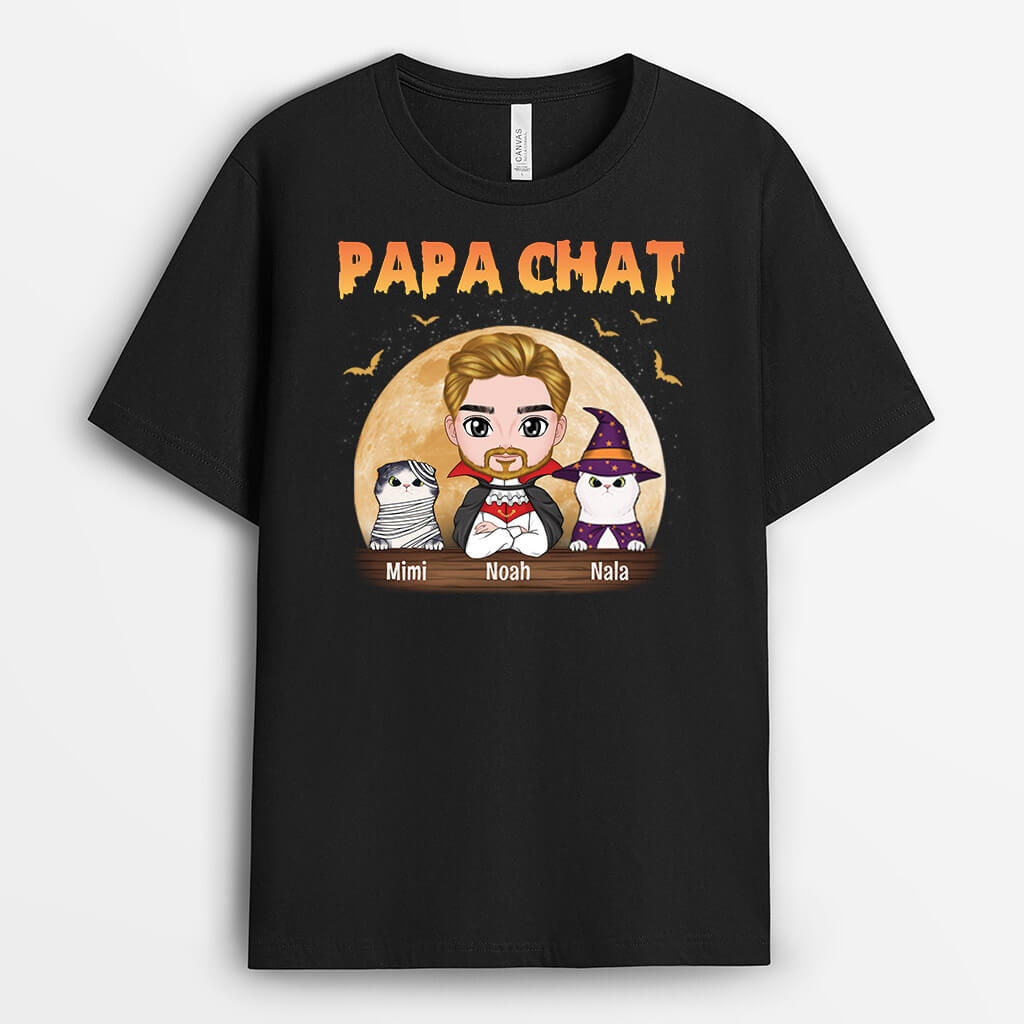 Papa Chat Version Halloween – T Shirt Personnalise Avec Chat Pour Halloween Papa Chat Version Halloween – T Shirt Personnalise Avec Chat Pour Halloween