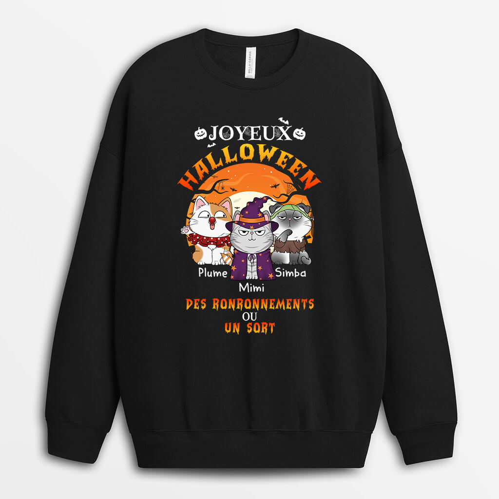 Sweatshirt Joyeux Halloween Des Ronronnements Ou Un Sort Personnalise Sweatshirt Joyeux Halloween Des Ronronnements Ou Un Sort Personnalise