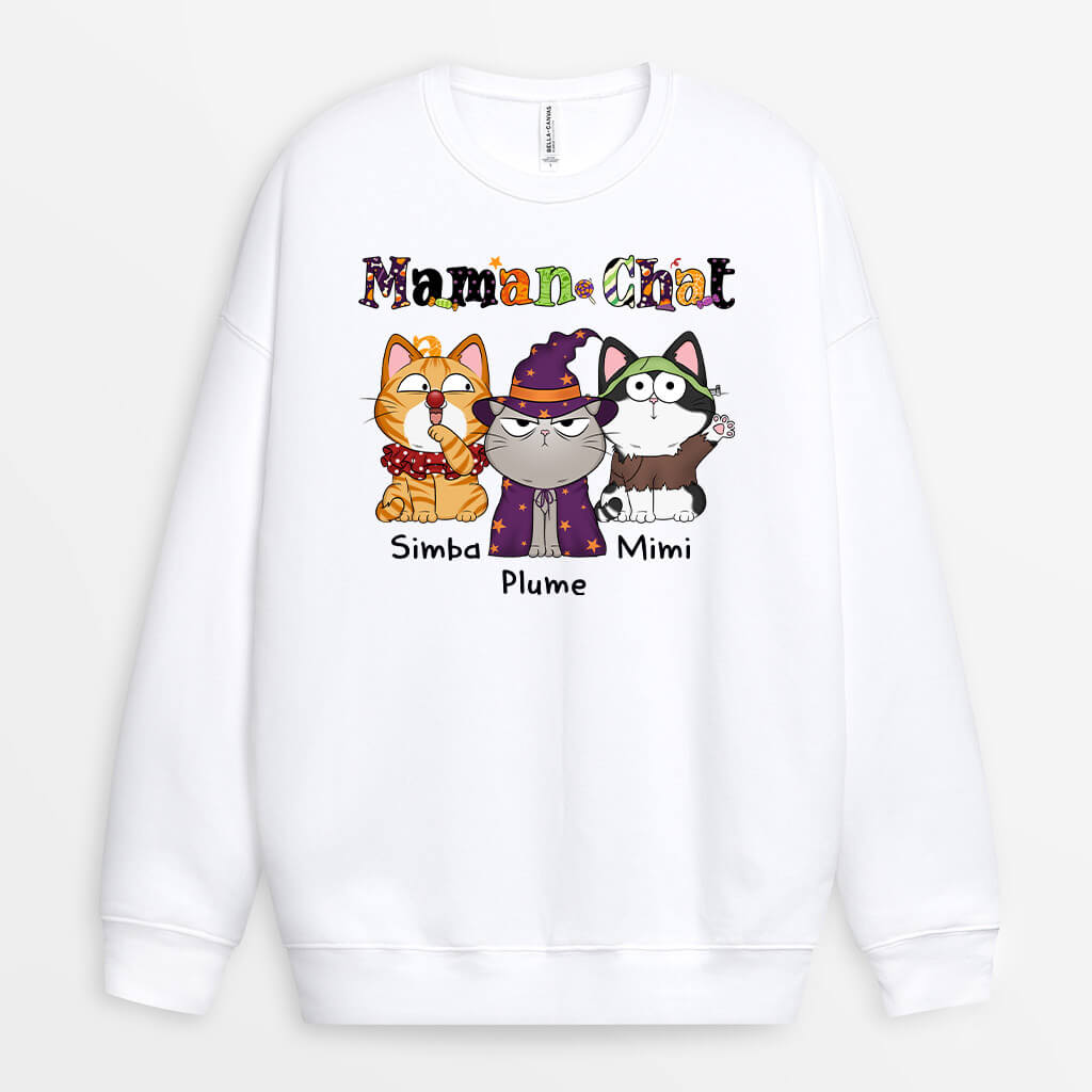 Sweatshirt Maman Chat Mimi Motif Halloween Personnalise Sweatshirt Maman Chat Mimi Motif Halloween Personnalise