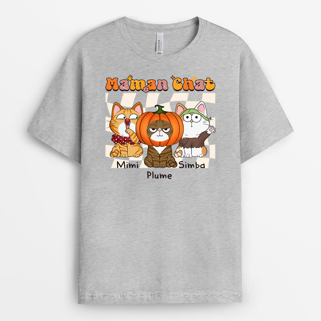 T-Shirt La Maman Chat Style Retro Halloween Personnalise T-Shirt La Maman Chat Style Retro Halloween Personnalise