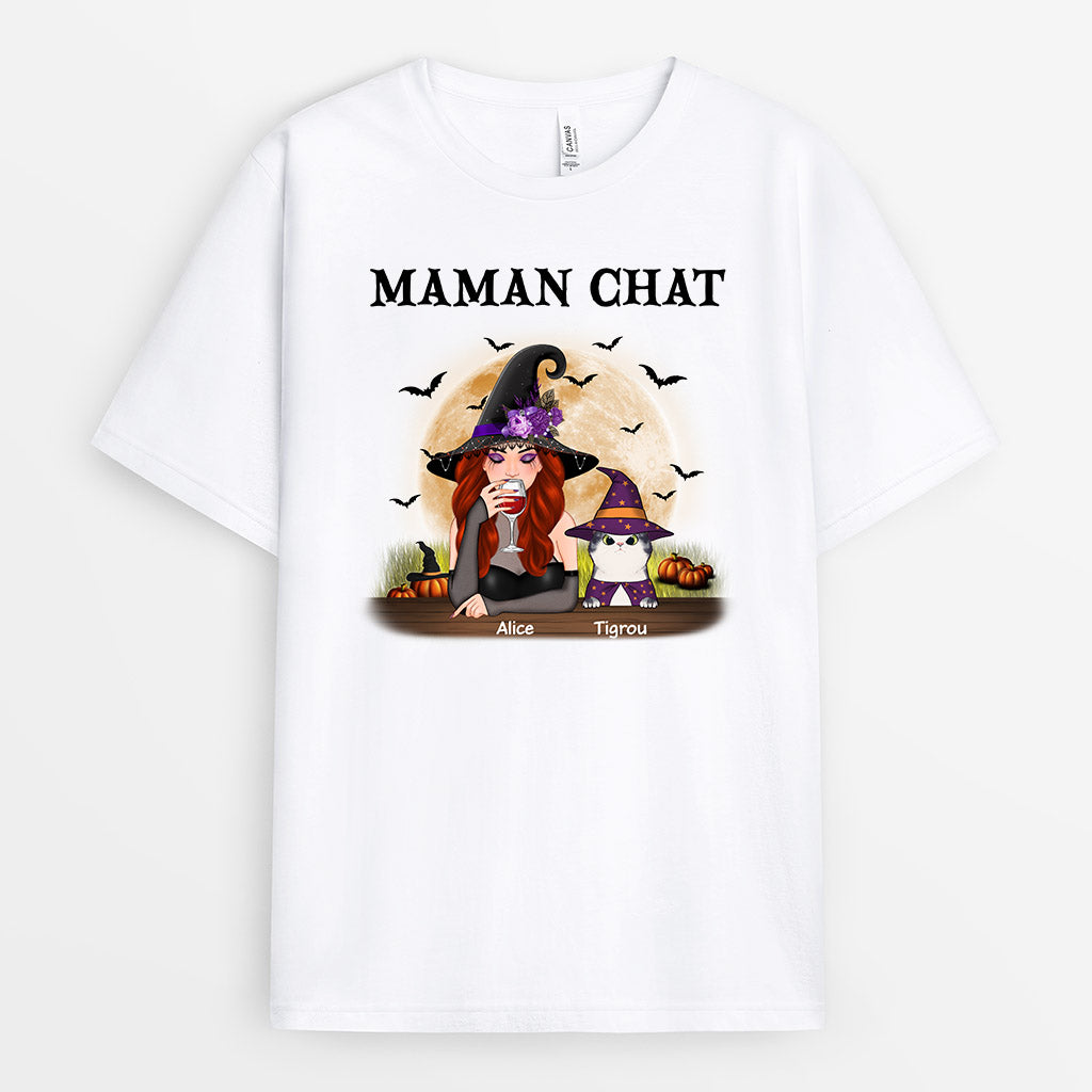 T-shirt Maman Chat Halloween Personnalise T-shirt Maman Chat Halloween Personnalise