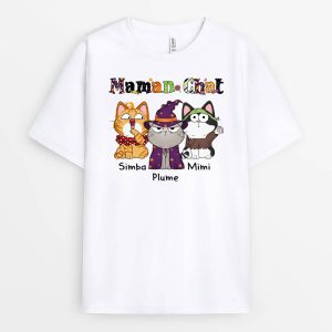 T-shirt Maman Chat Mimi Motif Halloween Personnalise