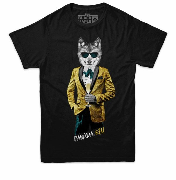 Tuxedo Wolf with Champagne Mens T-shirt